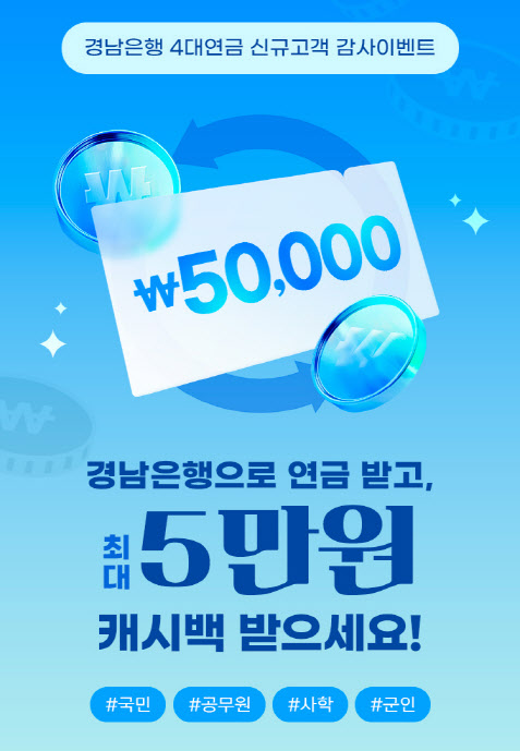BNK경남은행, 4대연금 신규 고객 감사 이벤트…최대 5만원 캐시백