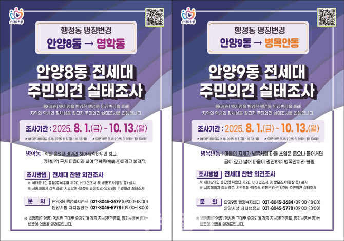 안양시, '안양8동→명학동' '안양9동→병목안동' 변경 추진