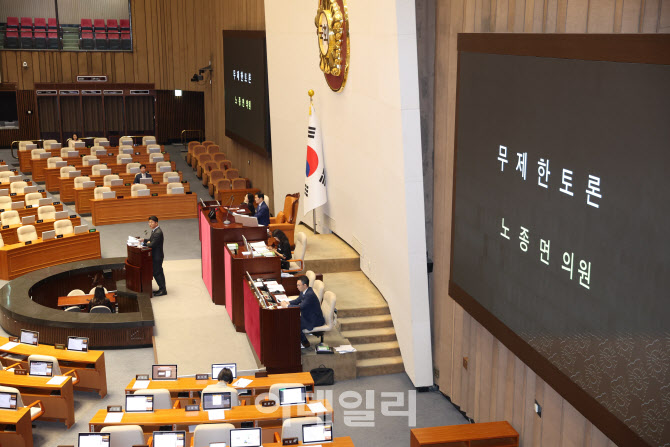 [포토]노종면 의원, '방송법 개정안 필리버스터'