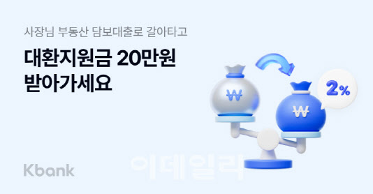 케이뱅크, '사장님 부동산담보대출' 갈아타면 20만원 대환지원금 지급