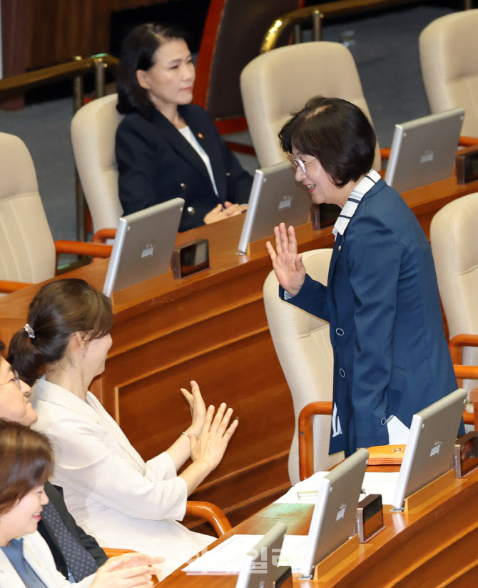 [포토]의원들 축하받는 추미애 신임 법사위원장