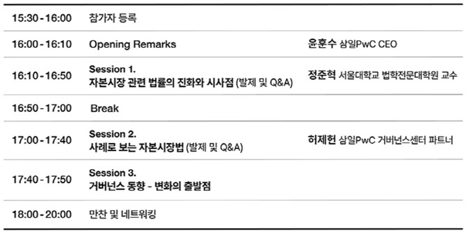 삼일PwC, '자본시장 법규와 기업 거버넌스 새로운 패러다임' 세미나
