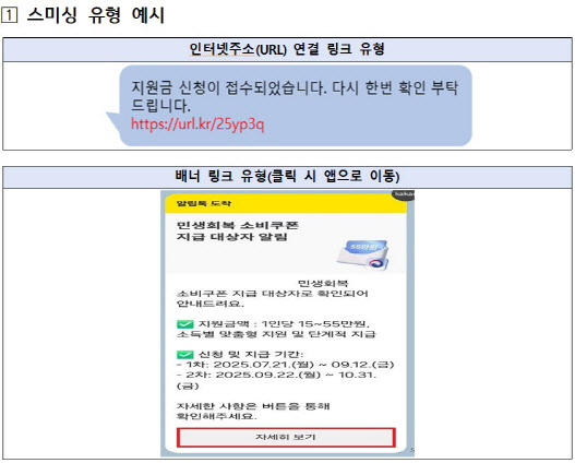 URL 링크 있는 2차 소비쿠폰 문자 100% 사기입니다