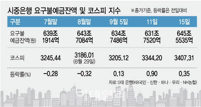 韓·美 '불장'에…요구불예금, 2주새 12조 썰물