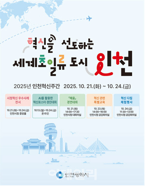 인천시, 21~24일 혁신주간 운영…혁신정책 등 전시·소개