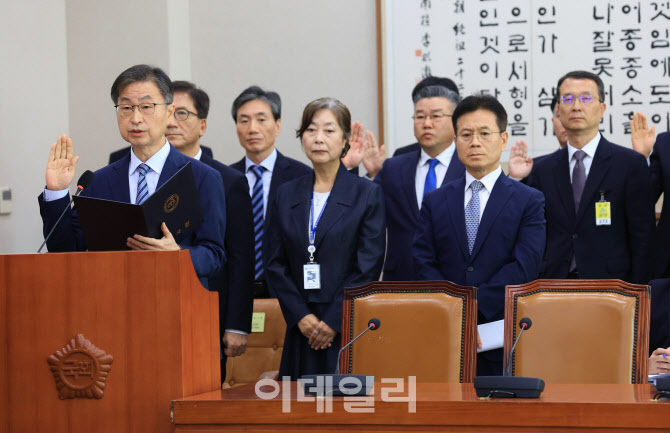 [포토]감사원 국정감사, '증인선서하는 최재해 감사원장'