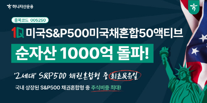 하나운용, '1Q 미국S&P500미국채혼합50액티브' 순자산 1000억 돌파…상장 4개월반만
