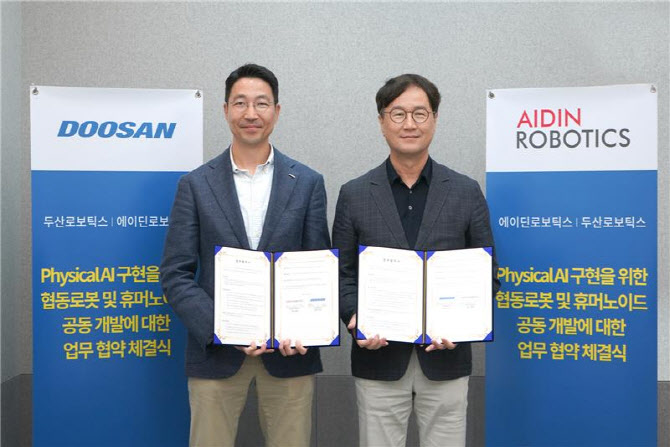 에이딘로보틱스, 두산로보틱스와 ‘피지컬 AI 기반 로봇 기술 개발’ MOU