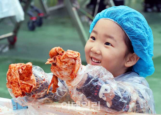 [포토] 평창고랭지김장축제에서 김장 체험하는 어린이