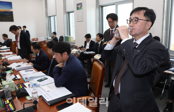 [포토]예결위 예산안등조정소위원회, '물 마시는 임기근 차관'