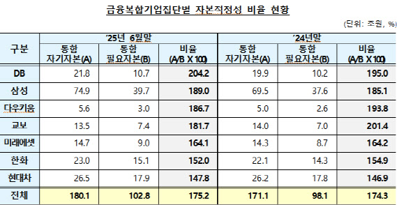 금융복합기업집단 자본적정성 비율 175.2%…0.9%p 상승
