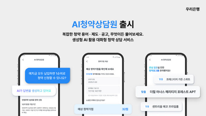 “청약통장 순위 알려줘” 우리銀, AI로 청약가점 계산해준다