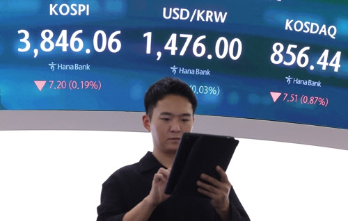 코스피, ‘외국인 순매도 전환’에 3840선 후퇴 …코스닥도 내림세