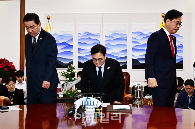 [포토]여야 원내대표 회동, '본회의서 추경호 체포동의안 표결'