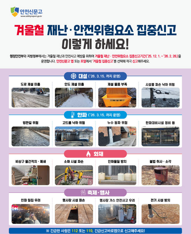 "내 주변 빙판길, 안전신문고로 즉시 신고하세요"