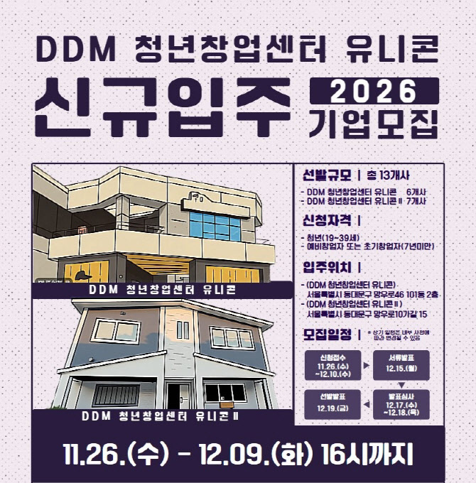 동대문구, ‘DDM 청년창업센터 유니콘’ 신규 입주기업 모집[동네방네]