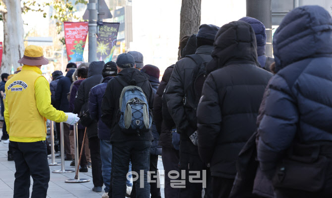[포토] 한파 속 무료급식소 행렬