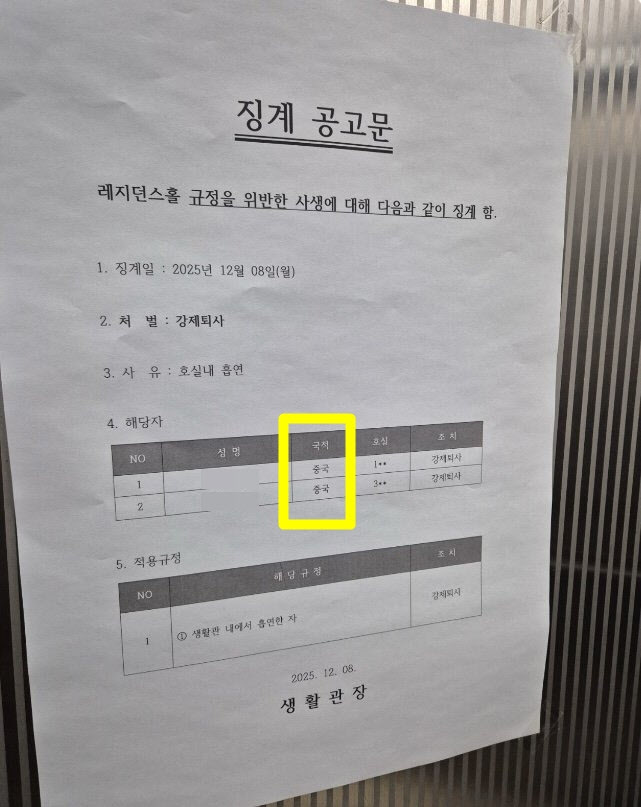 "'중국인' 2명 징계" 숭실대 '국적' 표기에 '혐중 논란'