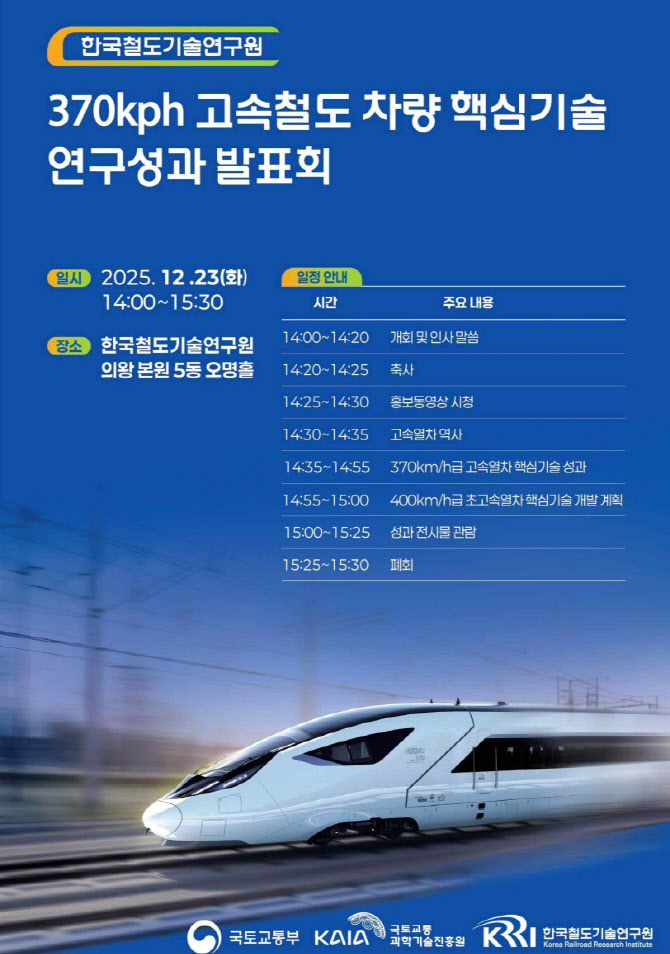 韓. 시속 370km 차세대 고속열차 개발…2030년 시험 운행