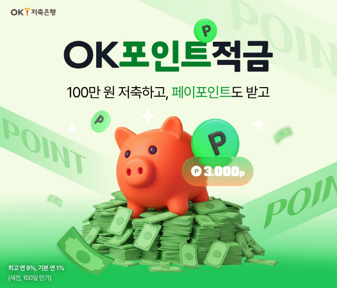 OK저축은행, 100일 만기 연 9% ‘OK포인트적금’ 출시