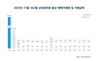 작년 11월 전국 상업용 빌딩 시장, 거래금액 4조원대 회복…거래량도 늘어