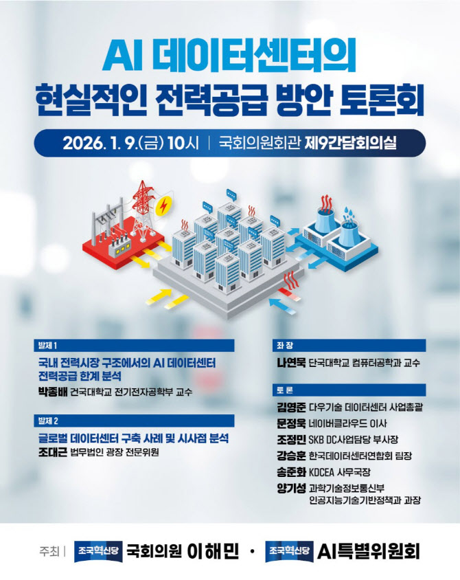이해민 의원, 9일 ‘AI 데이터센터 전력 공급 방안 ’ 토론회