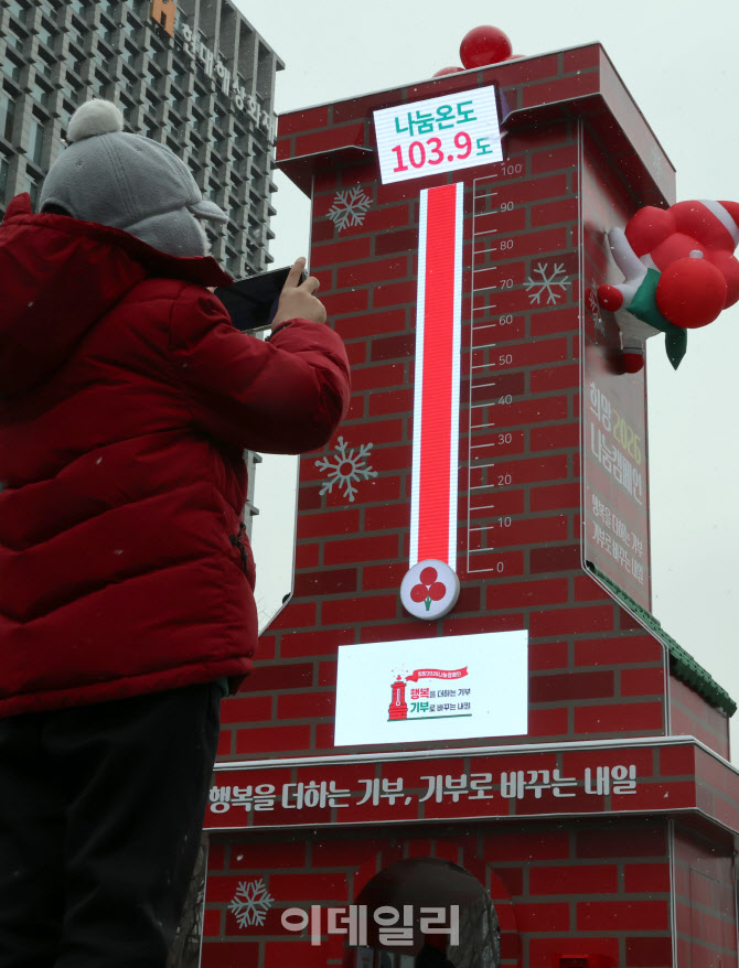 [포토]사랑의열매 온도탑 지난해보다 이틀 빠르게 100도 돌파