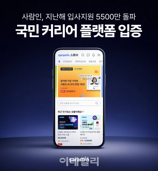 사람인, 작년 입사지원 5500만건 돌파…"국민 커리어 플랫폼으로"