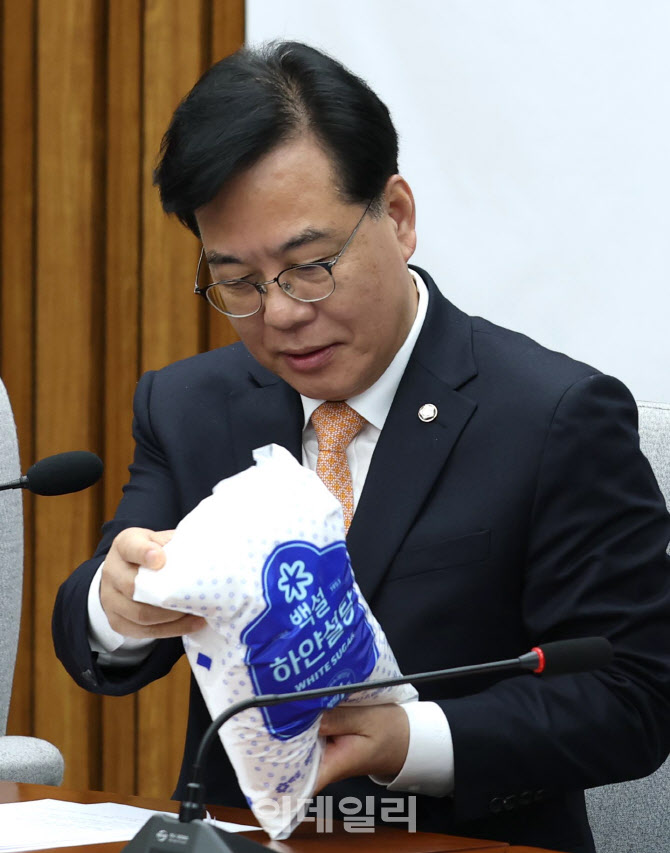 [포토]'설탕 살펴보는 송언석 원내대표'