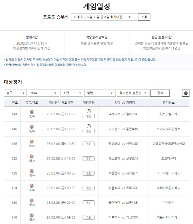 ‘플레이오프 순위 경쟁 본격화’… 프로토 승부식 16회차, NBA 중·상위권 맞대결 대거 포함
