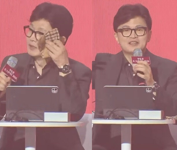 손수건으로 눈 닦은 한동훈…“울지마!” 외친 지지자들