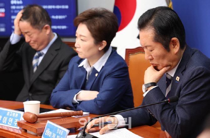 [포토]최고위, '표정 어두운 민주당 지도부'