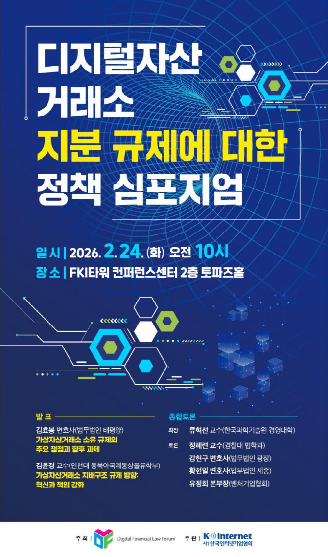 디지털금융법포럼·인터넷기업협회, 24일 코인거래소 지분규제 심포지엄
