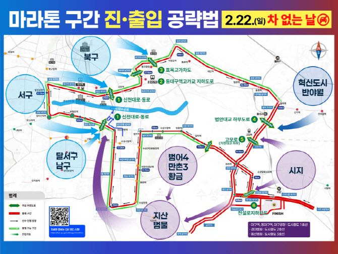 2월22일 대구는 차 없는 날 "대구마라톤 우회도로 확인하세요"