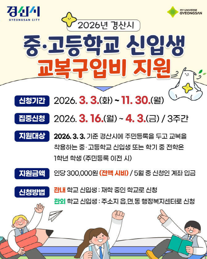 경산시, 지역 중·고교 신입생 교복구입비 지원