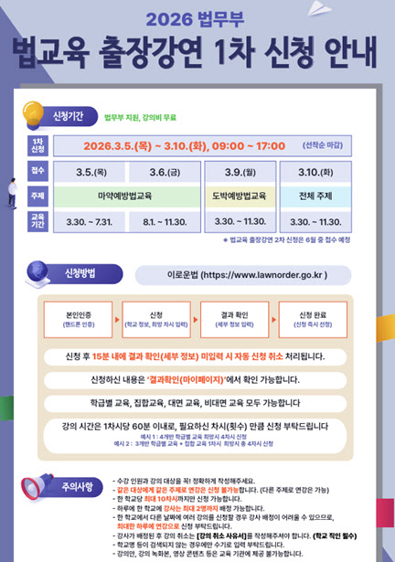 법무부, 청소년 대상 찾아가는 법 교육 강연…생활밀접 주제도
