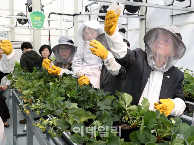 [포토] 뒤영벌 방사하는 박강수 마포구청장
