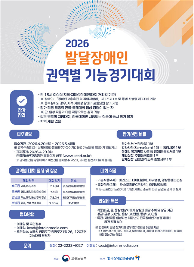 발달장애인기능경기대회 참가자 모집…5월 4일까지 접수