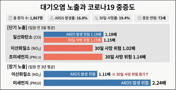 대기오염 짙은 날 중등도· 중증 코로나19, 폐 손상·사망 위험 더 높다