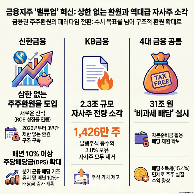 신한금융, ‘상한 없는 주주환원율’ …KB, '2.3조 자사주 소각'
