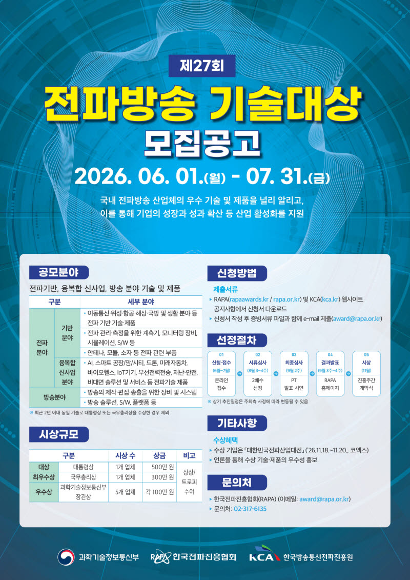 전파방송 혁신 이끈 기술·제품은? '전파방송 기술대상' 공모
