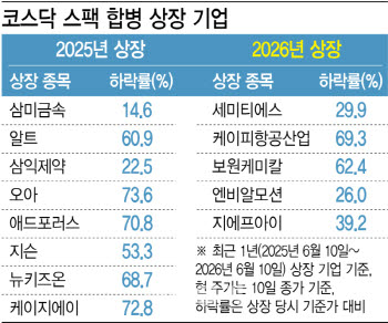 "상장 효과 없다" 스팩합병주 13곳 일제히 하락…절반 이상 '반토막'