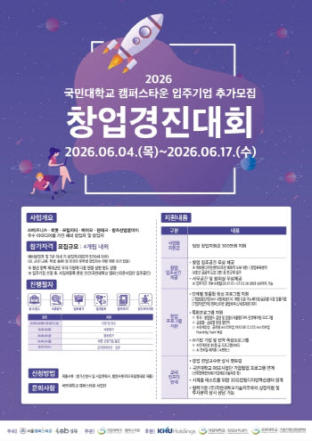 국민대 캠퍼스타운, '2026 입주기업 모집 창업경진대회' 참가자 공모… 17일까지 모집