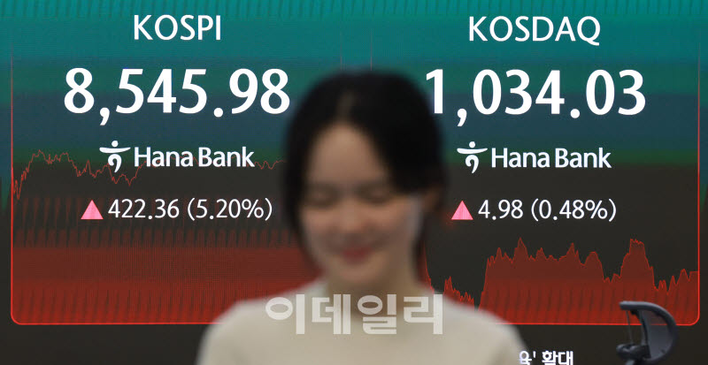 [포토]美·이란 종전 기대감에 코스피 5.2% 급등 마감