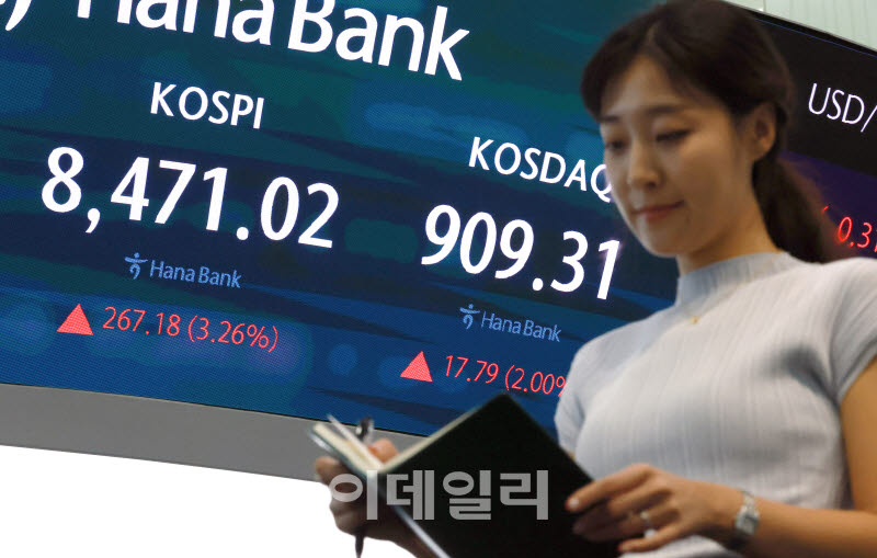 [포토]코스피, 3.26% 오른 8,471 마감