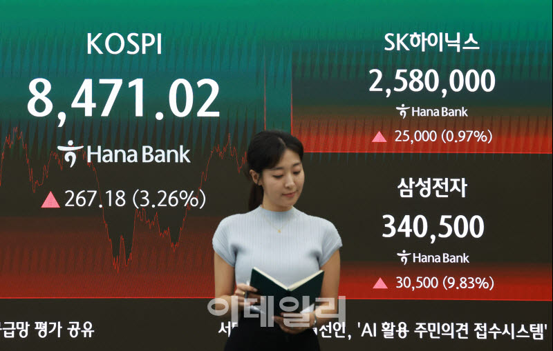 [포토]코스피, 8,400선 회복…삼전, 9.83% 상승 마감