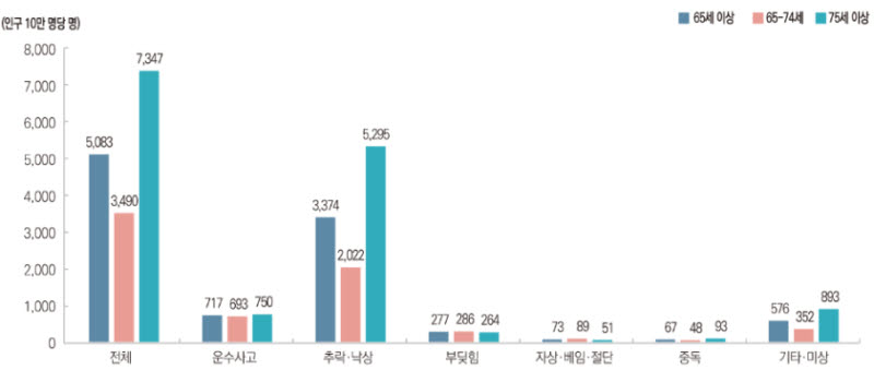 손상 입원 절반이 낙상…75세 이상 고령층 '사망 위험'도 급증