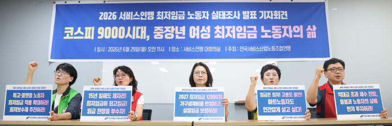 [포토]2027 최저임금 12000원 구호 외치는 서비스연맹