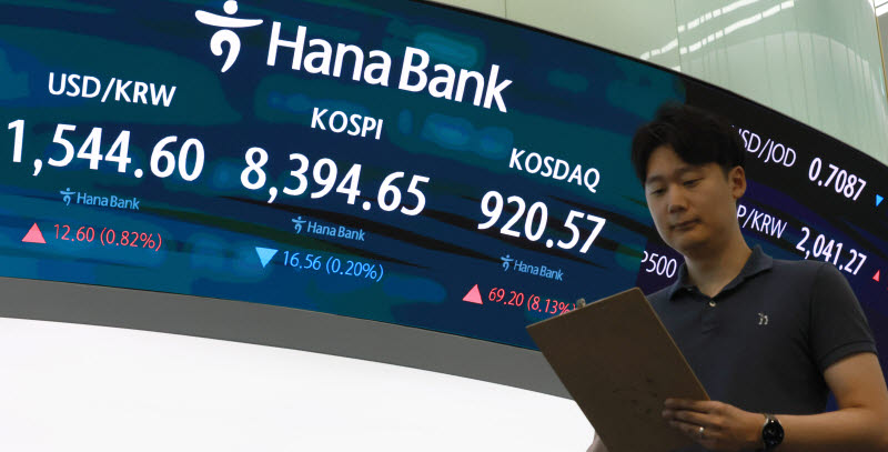 [포토]코스피, 8,394선 턱밑서 마감…코스닥 8%대 급등