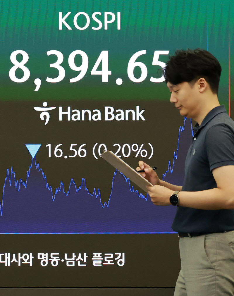 [포토]코스피 0.20% 내린 8394.65 마감